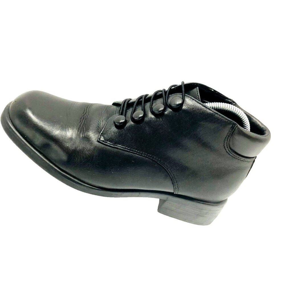 Wesley & Co Black Leather Loop Button Ankle Boots Women 7.5W Booties Goth Grunge
